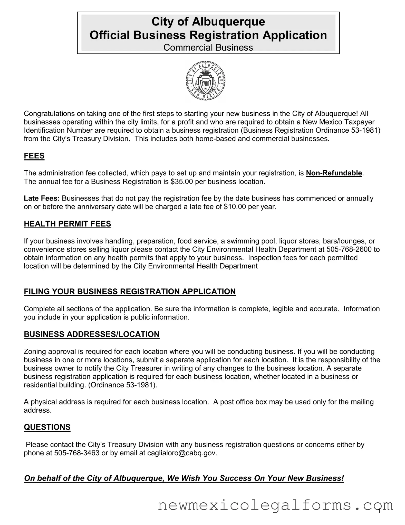 Fill a Valid Business Registration Albuquerque Form