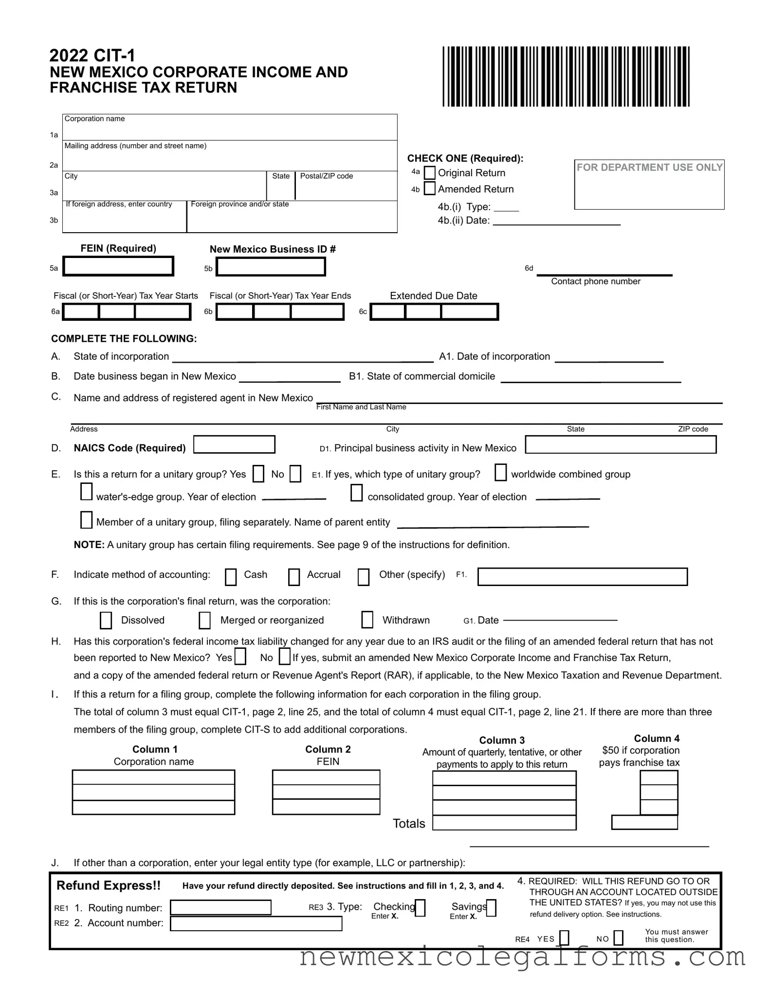 Fill a Valid Cit 1 New Mexico Form