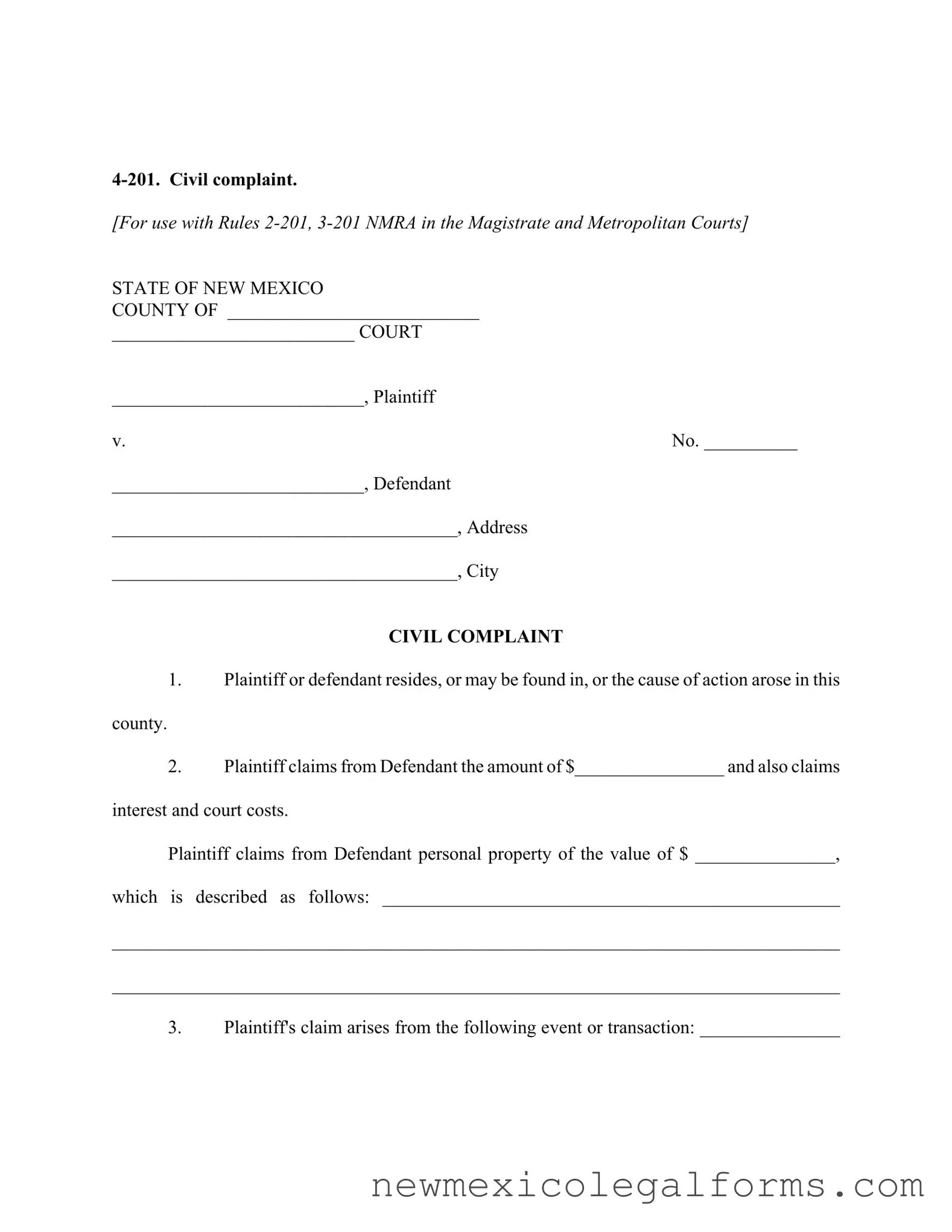 Fill a Valid New Mexico Civil Form
