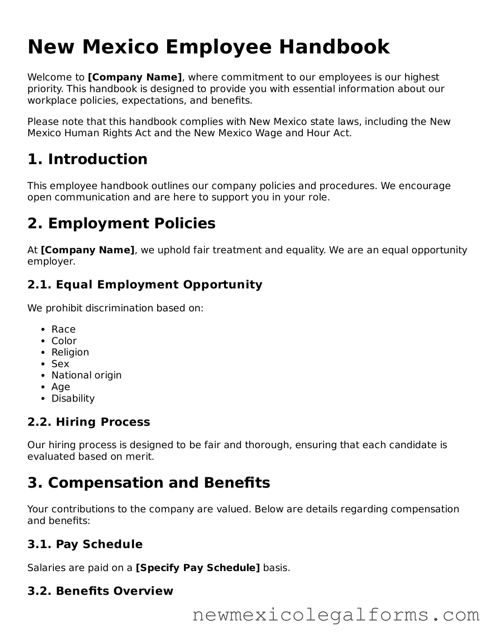 Free Employee Handbook Form for the State of New Mexico