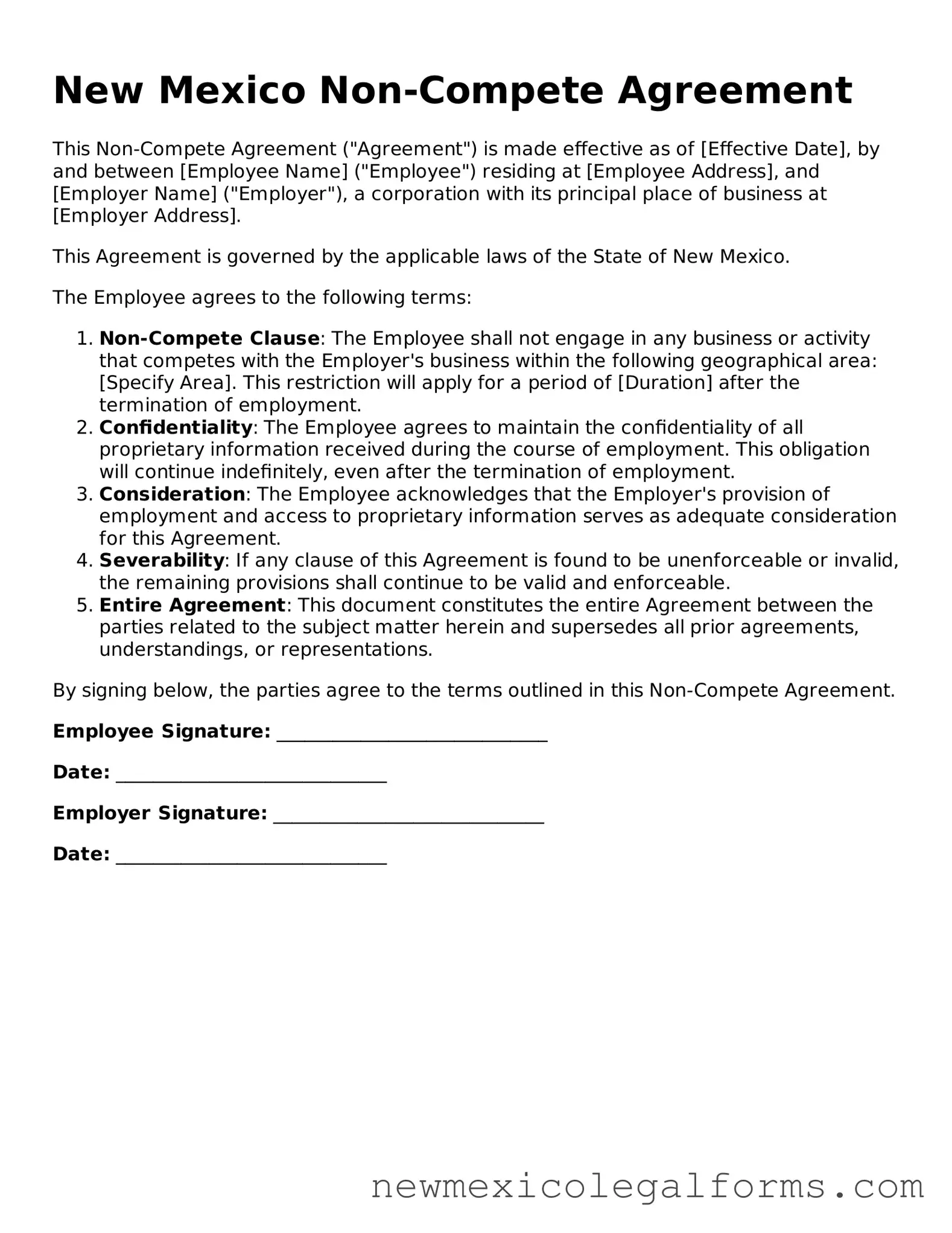 Free Non-compete Agreement Form for the State of New Mexico