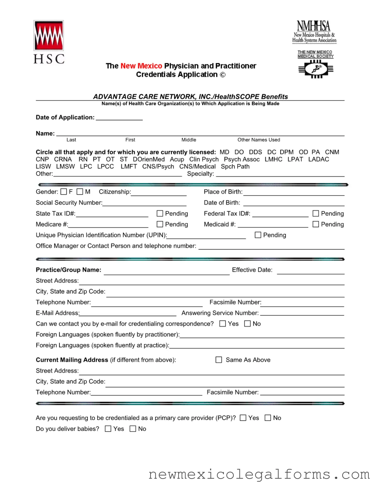 Fill a Valid New Mexico Credentialing Application Form
