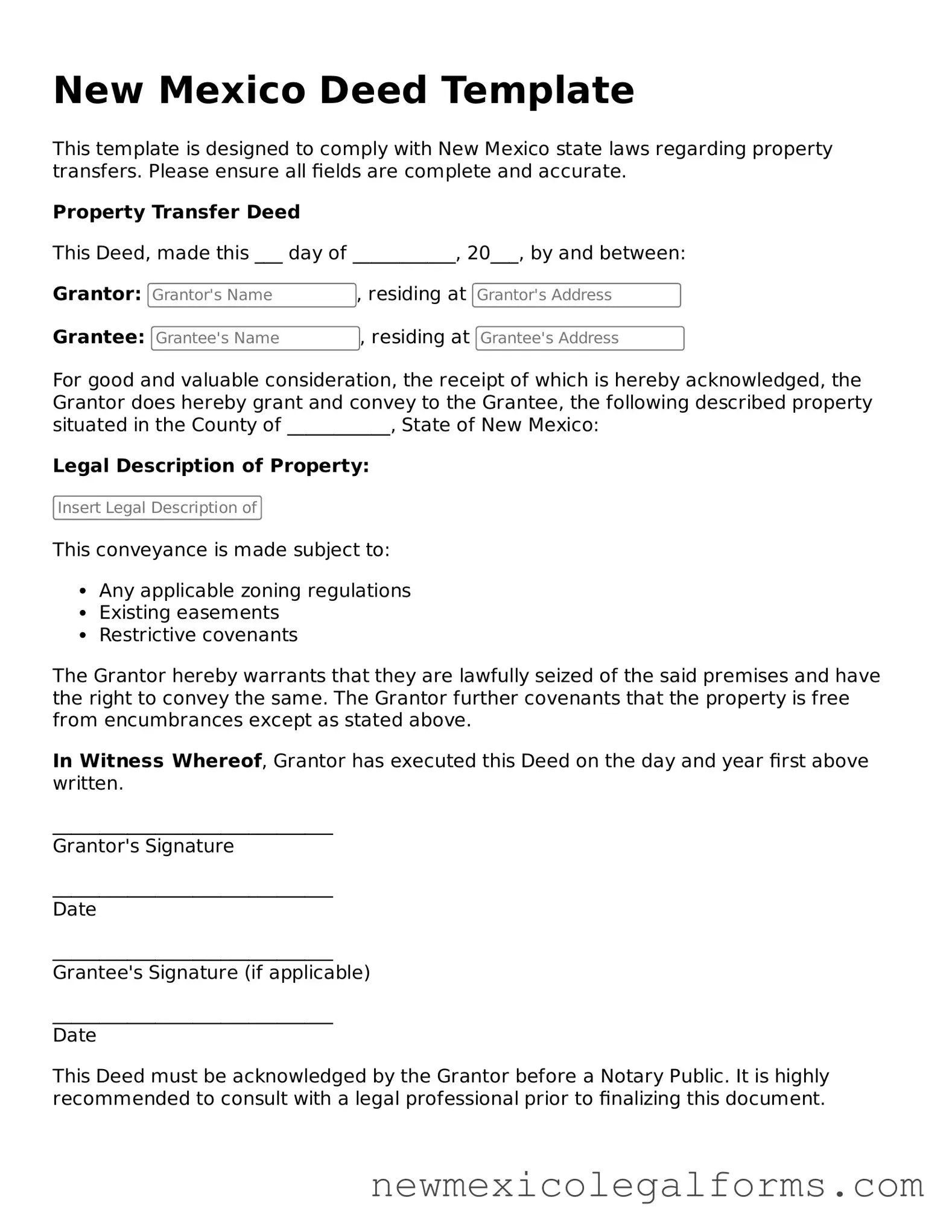 Free Deed Form for the State of New Mexico