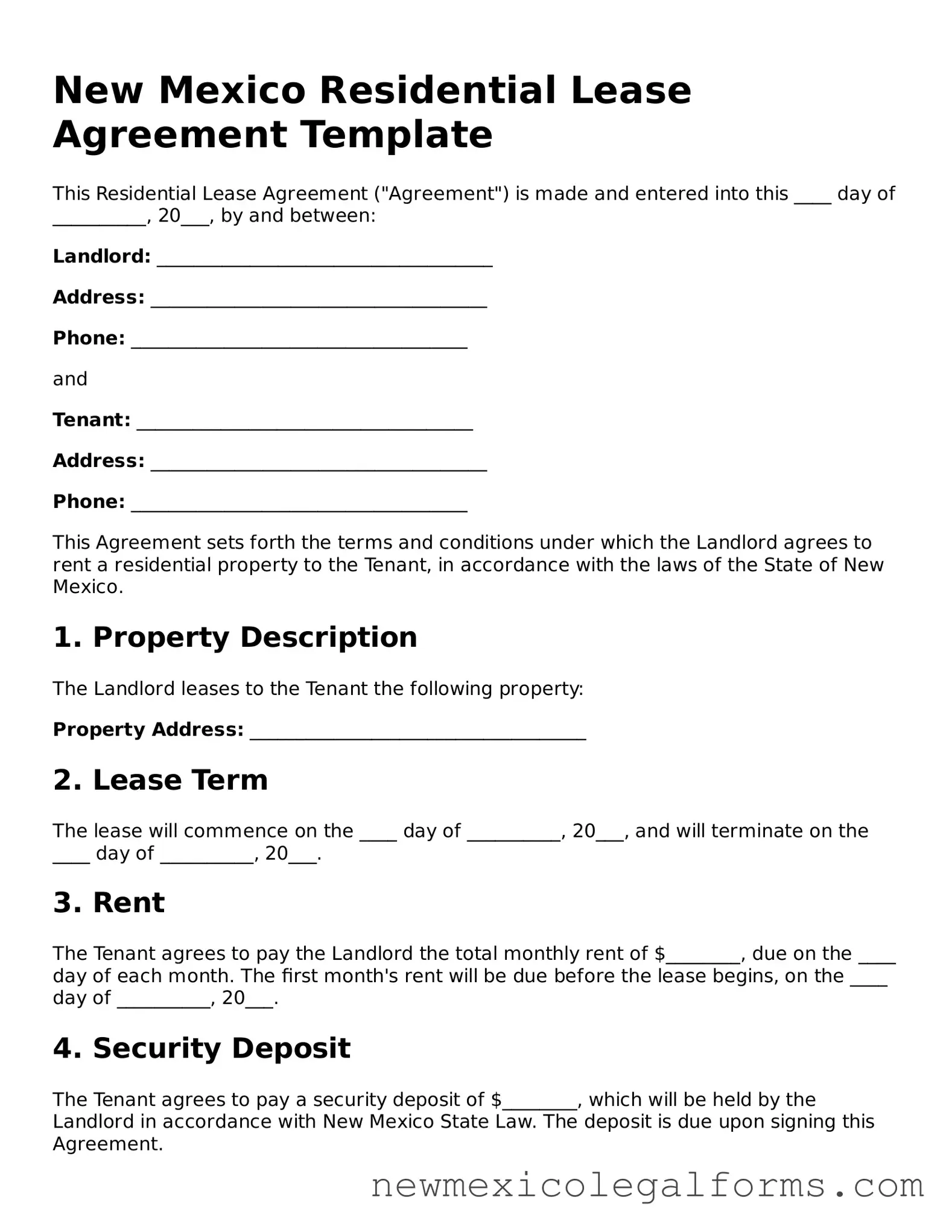 Free Residential Lease Agreement Form for the State of New Mexico