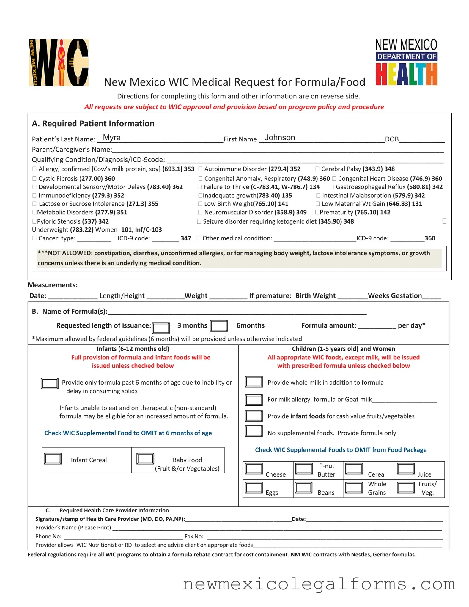 Fill a Valid New Mexico Wic Prescription Form
