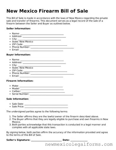 Free Firearm Bill of Sale Form for the State of New Mexico