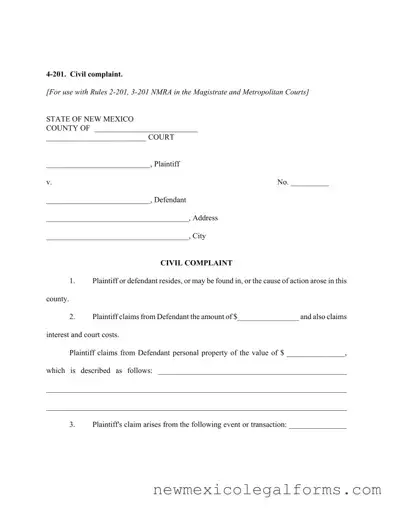 Fill a Valid New Mexico Civil Form