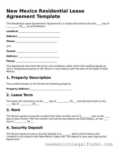 Free Residential Lease Agreement Form for the State of New Mexico