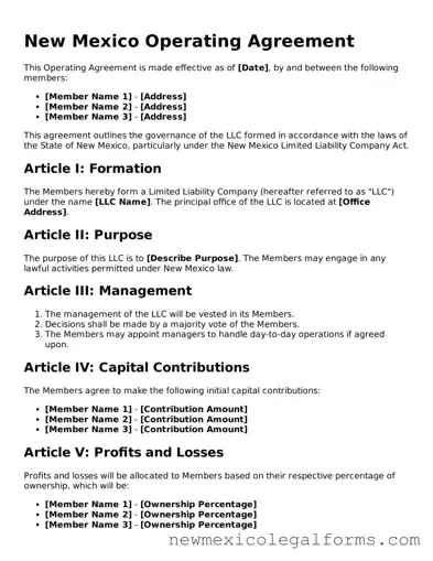 Free Operating Agreement Form for the State of New Mexico