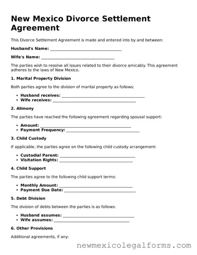 Free Divorce Settlement Agreement Form for the State of New Mexico