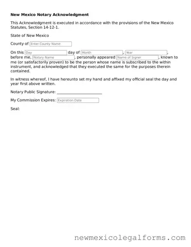 Free Notary Acknowledgement Form for the State of New Mexico