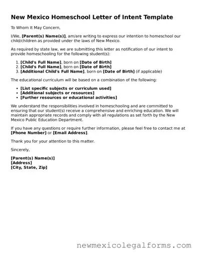 Free Homeschool Letter of Intent Form for the State of New Mexico