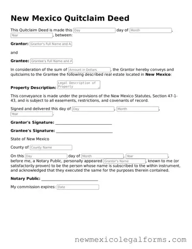 Free Quitclaim Deed Form for the State of New Mexico