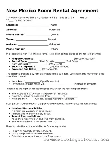 Free Room Rental Agreement Form for the State of New Mexico