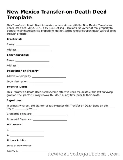 Free Transfer-on-Death Deed Form for the State of New Mexico