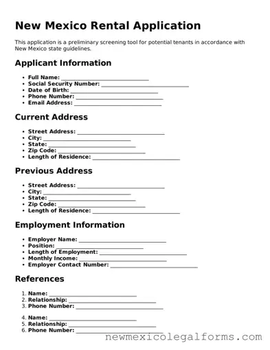 Free Rental Application Form for the State of New Mexico