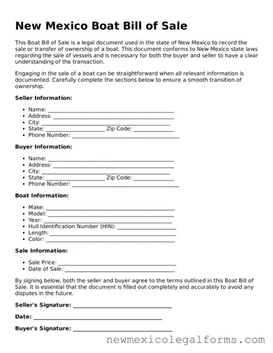 Free Boat Bill of Sale Form for the State of New Mexico